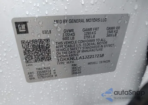 2018 GMC Acadia Sle-2 из США, поврежденный, VIN 1GKKNLLA1JZ217218